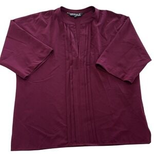 SINGLE LOS ANGELES Shirt‎ Womens Small Burgundy Pleated V Neck 3/4 Sleeve Blouse
